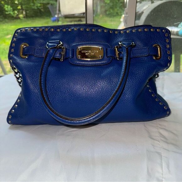 *AUTHENTIC* Michael  Kors Hamilton collection blue leather bag with silver studs - Picture 1 of 11